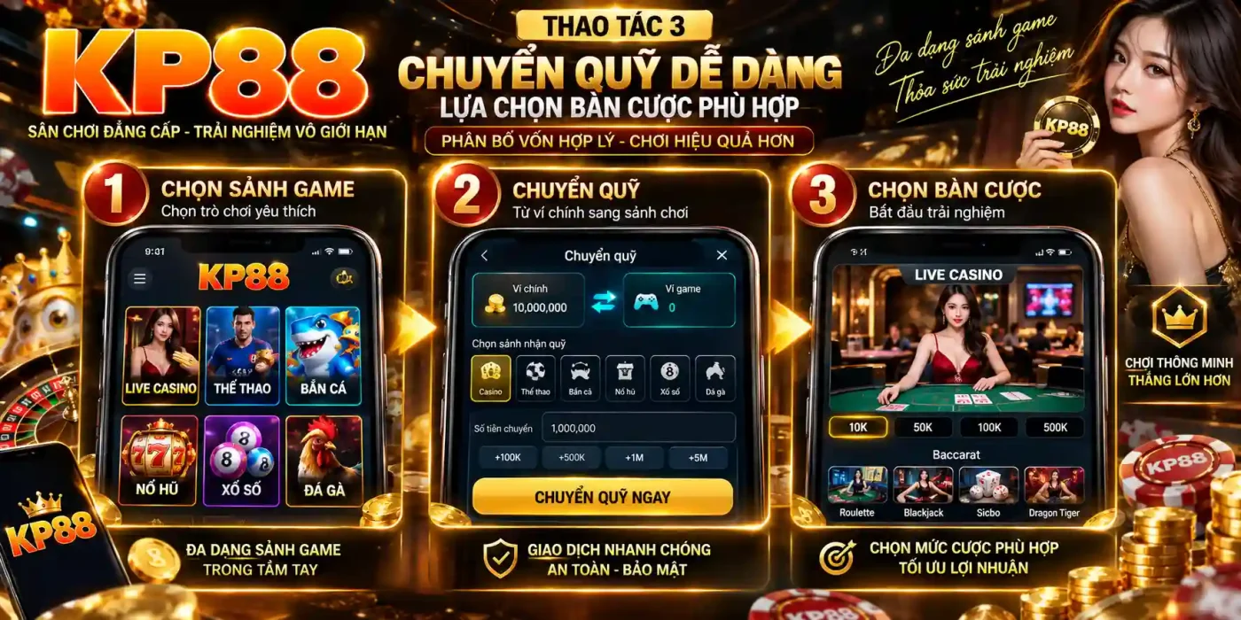 Thao tác 3 - Chuyển quỹ và lựa chọn bàn cược phù hợp